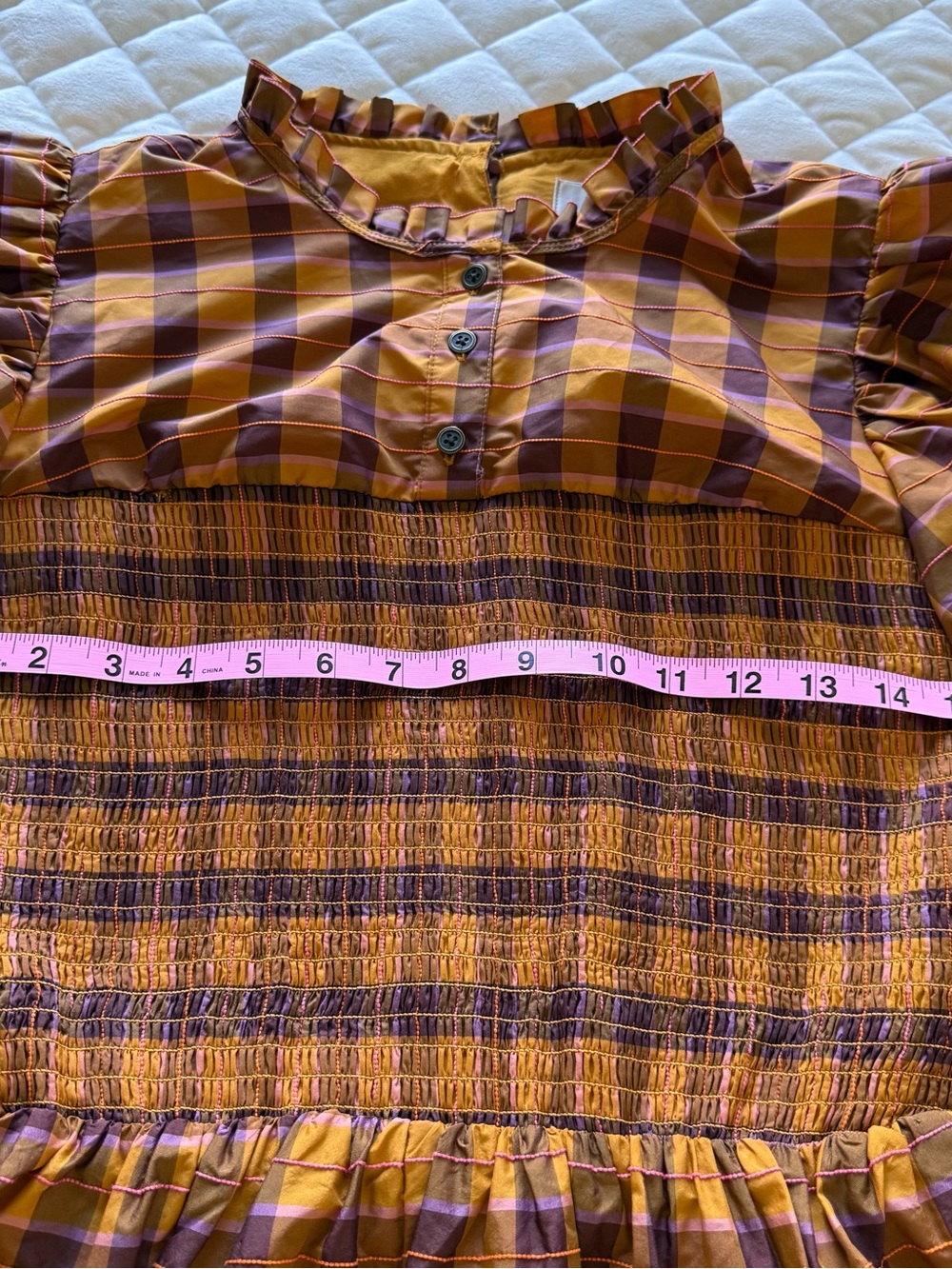 Anthropologie Maeve Puff-Sleeve Smocked Plaid Romper - Size Medium - Picture 9 of 15